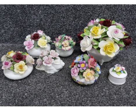 Box of seven ceramic flower posies by Royal Doulton &amp; Aynsley
