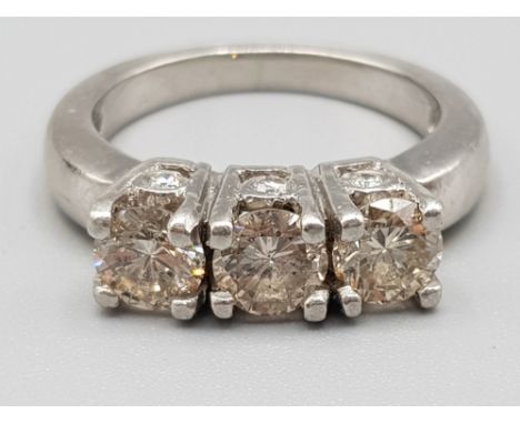 18ct white gold 3 stone diamond ring. Approx 1.5ct size N 10.3g