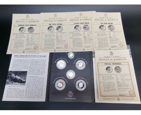 Coins; a 2016 Gibraltar 'The Battle of the Atlantic 1939-45' coin collection, containing four silver half crowns, a silver tw