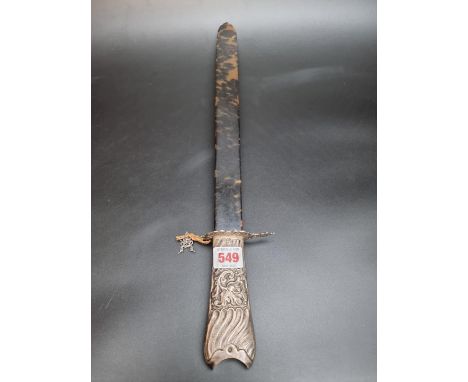 A Victorian silver handled tortoiseshell page turner, London 1890, 51cm long. 