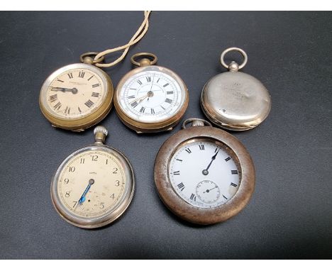 A Swiss centre seconds chronograph, 51mm; together with a silver, open face stem wind pocket watch; two other pocket watches;