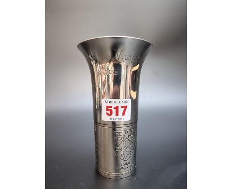 A silver limited edition vase, engraved '800th Anniversary of The Mayoralty of London', and three crests, by Garrard &amp; Co