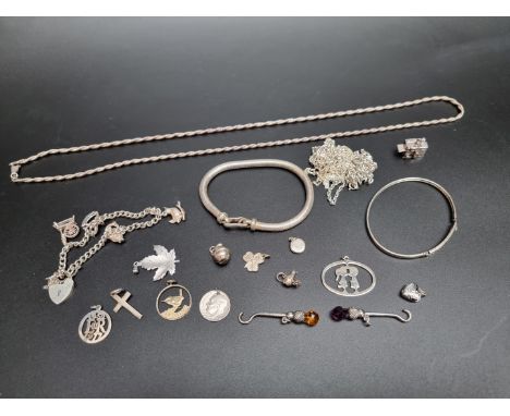 A group of silver and other jewellery; together with two silver button hooks, with coloured glass mounts. 