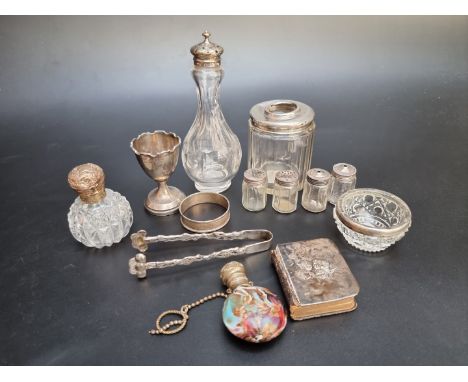 A quantity of silver, silver mounted and white metal items; together with a coloured glass scent flask. 