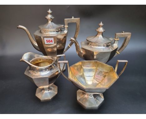 An Edwardian silver four piece teaset, by Gorham Manufacturing Co, Birmingham 1909, with ivory insulators, gross weight 1789g