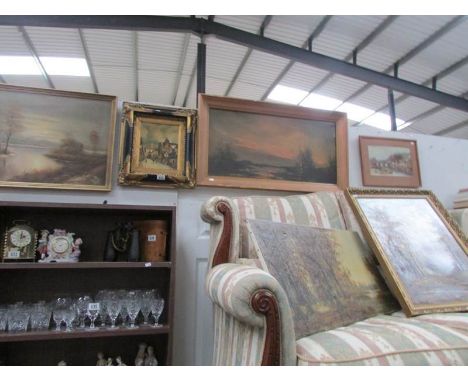 5 assorted oil paintings and a print.