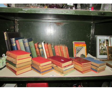 A shelf of assorted vintage books.