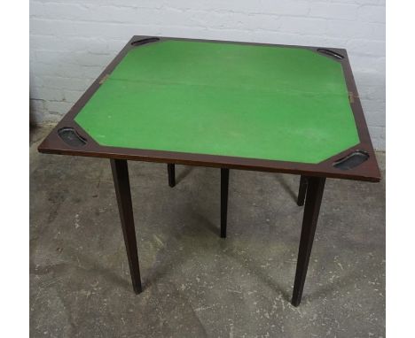 Mahogany Card Table, The fold over top enclosing a later green felt interior, The table extends on pull out legs, 75cm high, 