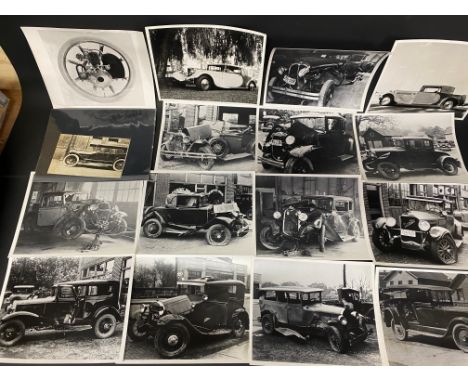 A selection of photographs, mostly of crash-damaged pre-war American cars, and mostly stamped to reverse 'Antique Automobile 