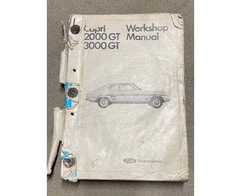 A Ford workshop manual for Capri 2000 and 3000 GT models.