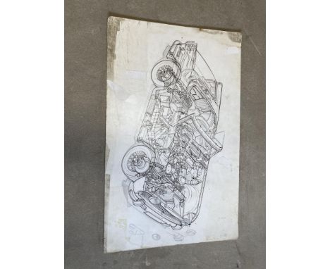 A scale study of a Triumph TR5, 27 3/4 x 17 1/2". 