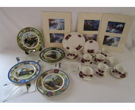 Royal Vale 7978 part tea service, 3x mounted train prints and Coalport Country Branch Lines limited edition collectors plates