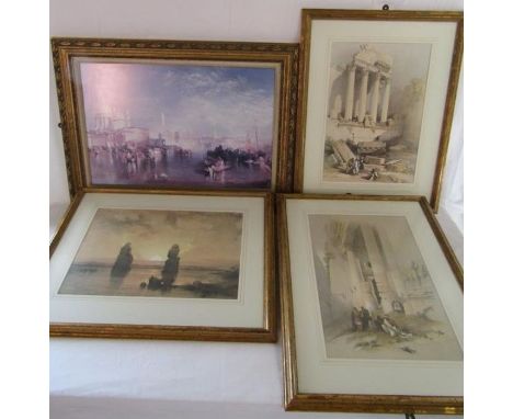 4 framed prints - David Roberts - Statue of Memnon at Thebes, Temple called El Khasne and Baalbec and one unsigned Italian ri