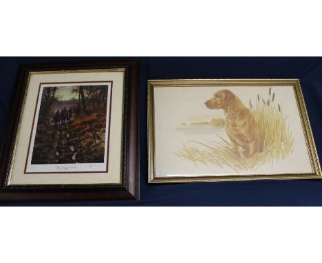 Mick Cawston signed limited edition print "The Opportunist" 7/500 &amp; framed print of Labrador with monogram E A 39cm x 59c