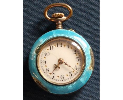 Small French enamel fob watch with flower design to reverse (some damage)