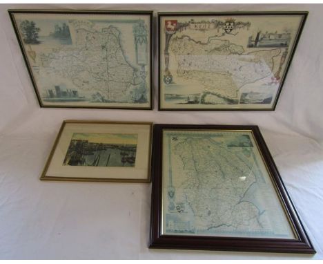 'Ramsgate Harbour' print and Lincolnshire, Durham and Kent framed maps