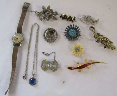 Ladies brooches, tie clasp, necklace with pendant and swiss made 15 rubis ladies watch&nbsp;