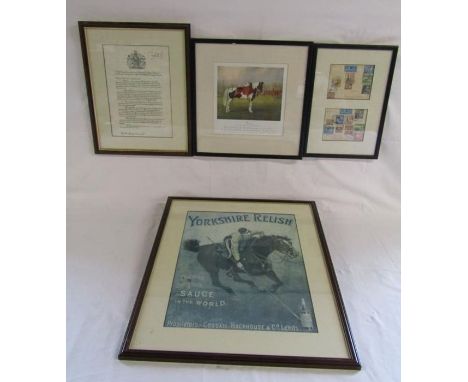 Framed Yorkshire relish advert, printed Royal certificate given at court at Saint James's the twentieth day of April 2004 in 