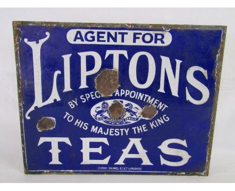 Liptons double sided enamel shop sign - approx. 42cm x 33cm (lip approx 5cm)