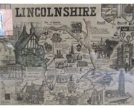 J.S Simon Lincolnshire map print&nbsp;©&nbsp;by Roy Faiers Ltd 1966 of Lincolnshire (This England Magazine) - approx. 54cm x 