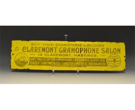 An HMV (His Masters Voice) enamel advertising sign. Early 20th century. 50cm wide. (Areas of restoration)