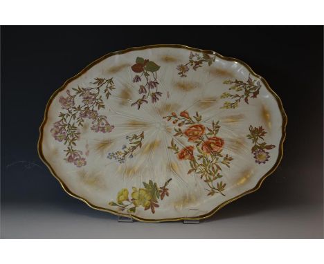 A Royal Worcester tray, circa 1890. 56cm x 38cm. Small chip restored on front. 