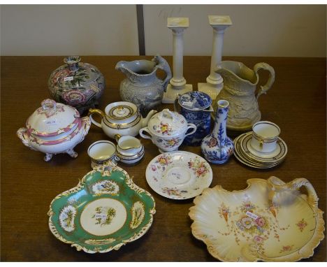 A tray lot of mixed pottery including Spode and Crown Derby.