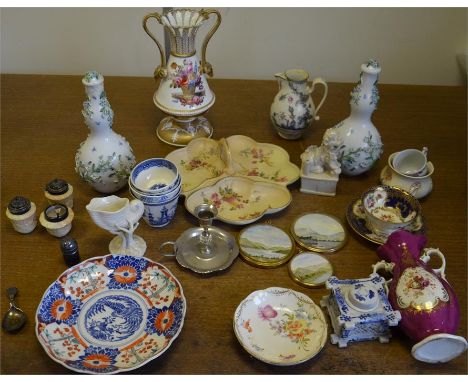 Tray lot of mixed pottery, including a Worcester serving tray and cruet set. Over twenty pieces. (20+)