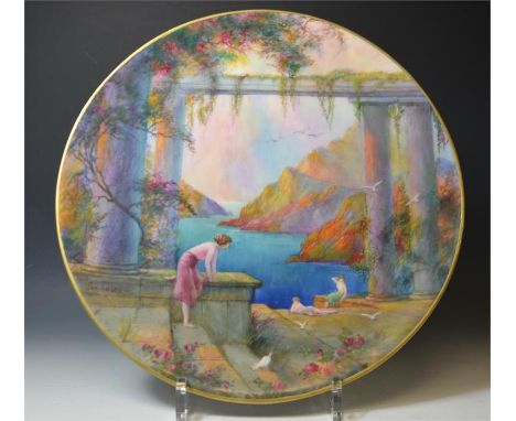 A Royal Worcester plate, signed by Sedgley. Diameter 30cm. Restoration.