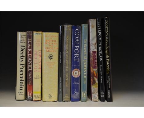 A selection of books, comprising; Franklin A. Barrett & Arthur L. Thorpe - 'Derby Porcelain,' Michael Bethoud - 'H & R Daniel