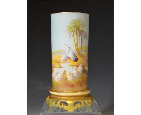 A Royal Worcester vase by , decorated with storks, signed Powell Dated 1911. Professional restoration to side of vase.