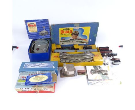 Various Vintage Hornby Dublo train locomotive sets, including Duchess of Montrose, Dublo accessories and Subbuteo table socce