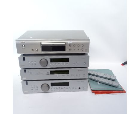 Various Hi-Fi stacking equipment, comprising Denon CD player ECD-700AE, Arcam RMJ T32 tuner, Arcam CD player, and Arcam A38 i