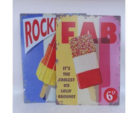 2 lithograph tin ice lolly advertising signs, height 70cm (2)