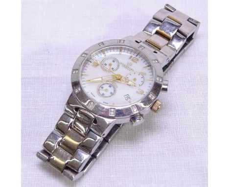 Christina, a lady's stainless steel and diamond bezel set quartz chronograph wristwatch, working order