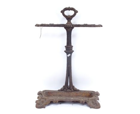 A Victorian painted cast-iron stick stand, with removable drip tray, height 70cm 