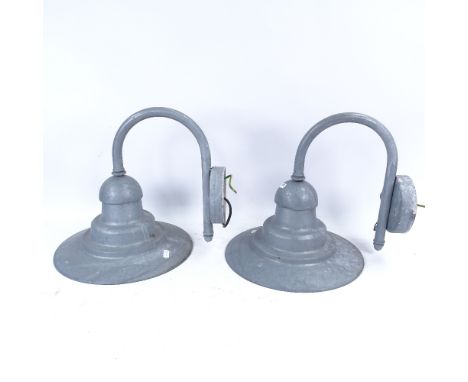 A pair of industrial style metal wall light fittings, shade diameter 30cm 