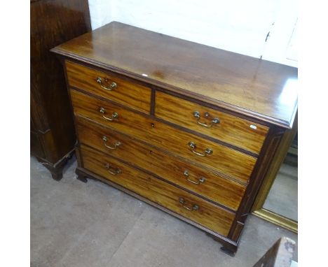 A Georgian mahogany chest of 2 short and 3 long drawers, inlaid canted corners on ogee bracket feet, W122cm, D55cm, H104cm 