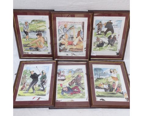 A set of 6 limited edition colour golfing prints, signed in pencil, 17" x 11", framed (6) 