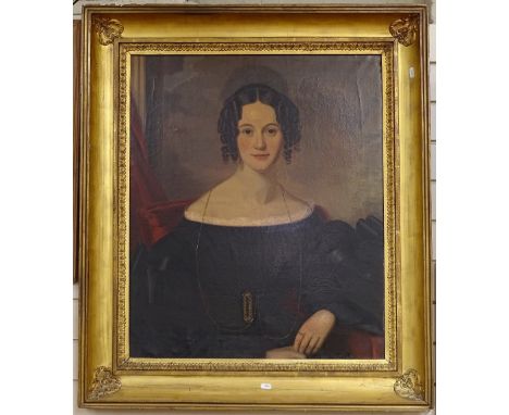 19th century oil on canvas, portrait study of a young lady, 75cm x 62cm, giltwood framed 