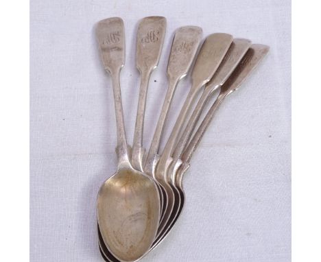 A set of 6 Victorian silver Fiddle pattern dessert spoons, London 1877, maker's mark HH for Henry Holland (of Holland Aldwink
