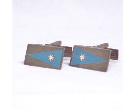 A pair of silver and enamel cufflinks by Poul Hansen for the Maersk Shipping Line, Denmark, in original fitted box 