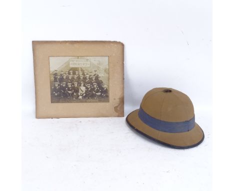 An original Army Medical Corps Sargent's Mess Squadron photograph, and a Vintage pith helmet (2) 