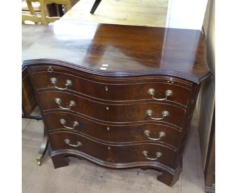 A mahogany serpentine bachelor's chest with brushing slide, 4 long drawers under, on bracket feet, W89cm, D52cm, H83cm 
