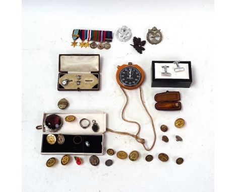 Various interesting collectables, including set of Second War miniature medals, silver snake ring, Scottish silver amethyst b