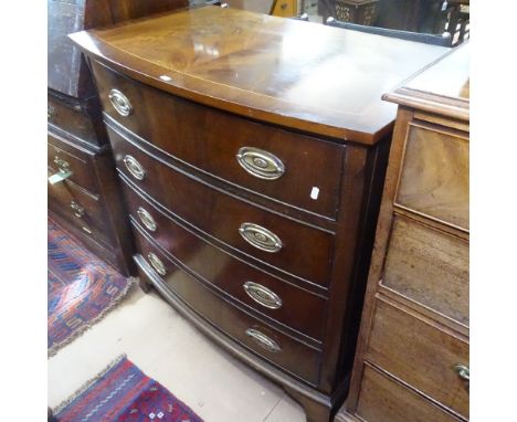 A reproduction mahogany bow-front chest of 4 long drawers, on bracket feet, W88cm, D51cm, H91cm 