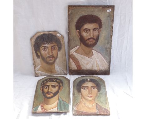 4 Greek oil on wood panels, portrait studies, late 19th/early 20th century
