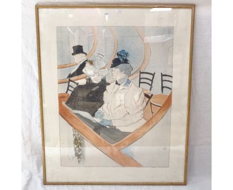 After Toulouse Lautrec, lithograph, seated figures, 68cm x 52cm, framed 