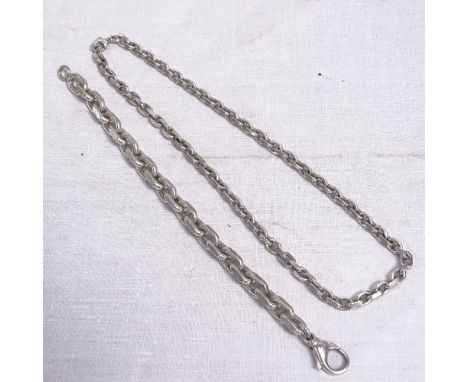 A silver open link necklace, and a heavy silver open link bracelet (2) 