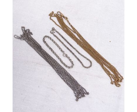 A silver guard chain, and a silver-gilt guard chain, and 2 silver bracelets 